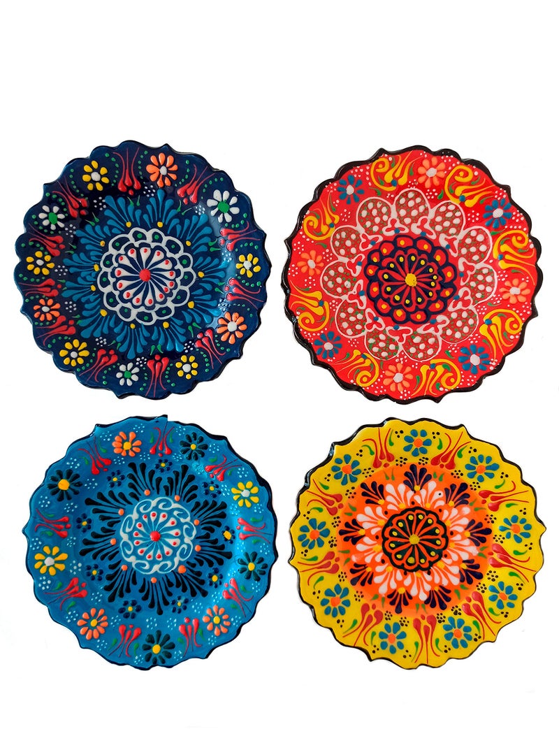 Ayennur 4-Piece 5-Inch Handmade Turkish Ceramic Plate Set â€“ Wall & Table Decor & Jewelry/Ring Dish â€“ Decorative Rings & Jewelry Tray Set - Image 1